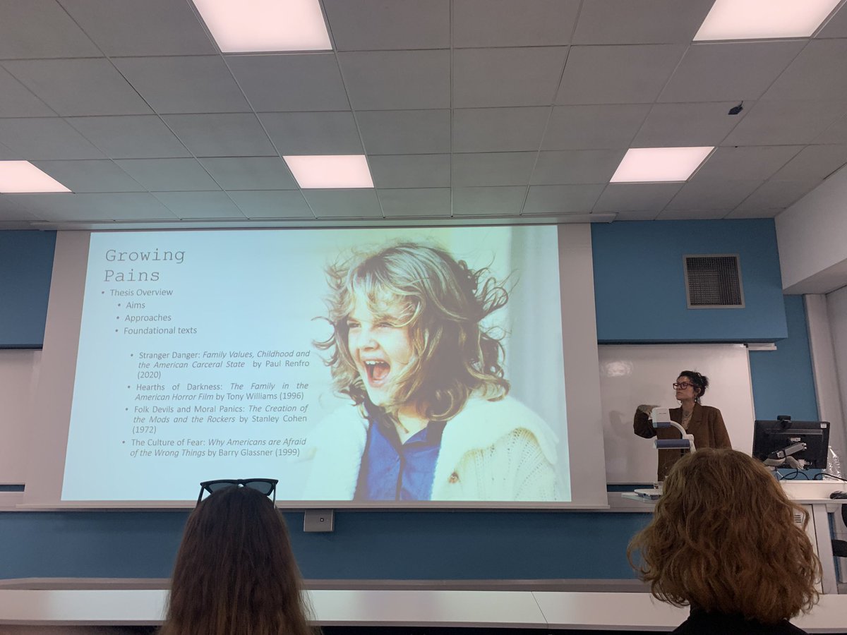 The final panel of #HorrorNow begins with @horrorchromatic on violence and child autonomy in Reagan-era horror cinema, drawing links between moral panics and how these issues shifted representations of children onscreen from villains to vulnerable