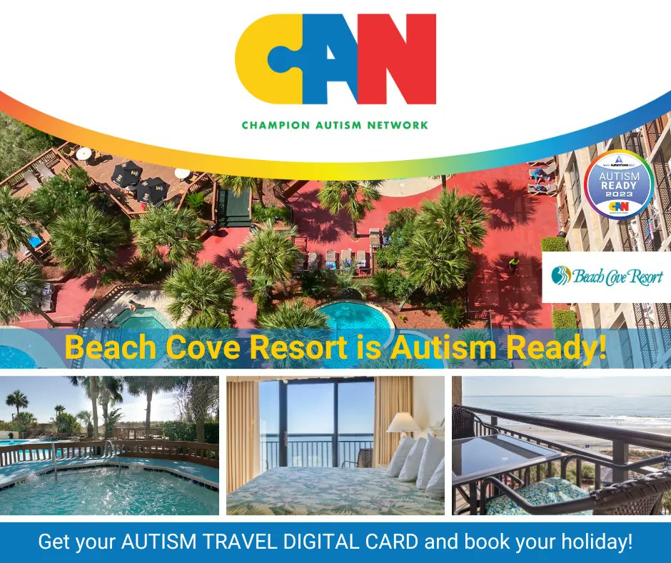 CAN Business Highlight! Beach Cove Resort is Autism Ready and waiting to welcome you and your family! Visit their website! buff.ly/3WheVHR 
40% off food when you show your Autism Travel Card. Join the club! Get your Card today! buff.ly/3JORTDy #ComePlayWithUs®