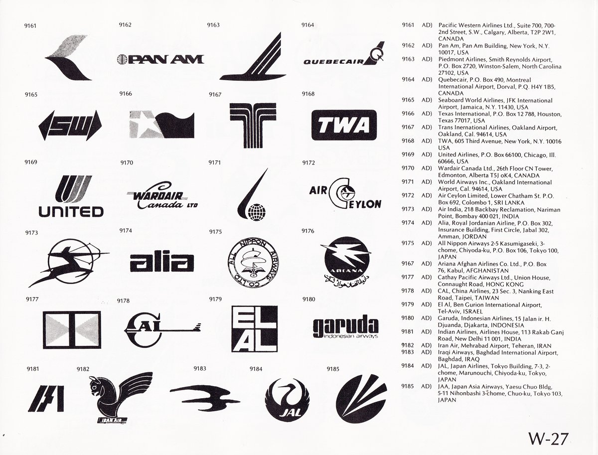 LogoArchive's tweet photo. Airline logos of the 1970s and 80s from World of Logotypes Volume 3.

Discover more logos at https://t.co/2OFIoglbzt

#design #branding #designhistory #logodesign #graphicdesign #logos #designtwitter https://t.co/AdGpEXTzDh