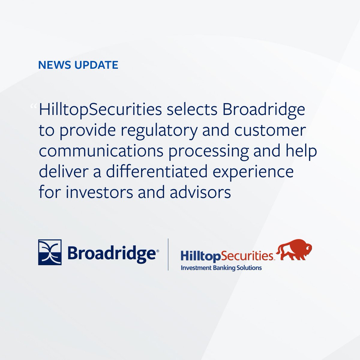 Broadridge's tweet photo. We are excited to announce @HTS_Financial has chosen to partner with us to help them transform the communications experience for advisors, correspondents and investors while driving engagement & greater digital adoption.
Read more: #SIFMAOps https://t.co/NCxOiPz145 https://t.co/qiJIujT8wQ