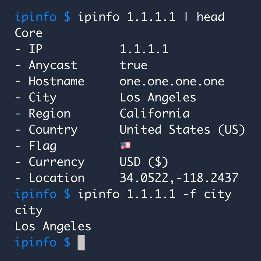 ipinfo's tweet image. Extract the information you need with the field option!

🔹 We strive to provide as much IP data as possible but sometimes you just need a certain piece of information. 

With 42 fields to choose from you can extract only the data you need!

#IPdata #IPinfo #IPgeolocation