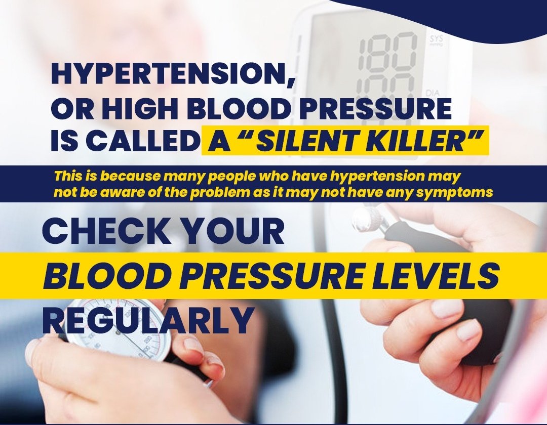 ImDrPooja's tweet image. 🔸Hypertension or high blood pressure is a silent killer!
🔸It is a major cause of premature death worldwide.
🔸It increases the risk of;
     *Heartattack
     *Stroke 
     *Kidney failure
     *Blindness
     *Other complications 

#hypertensionday 
#worldhypertensionday23