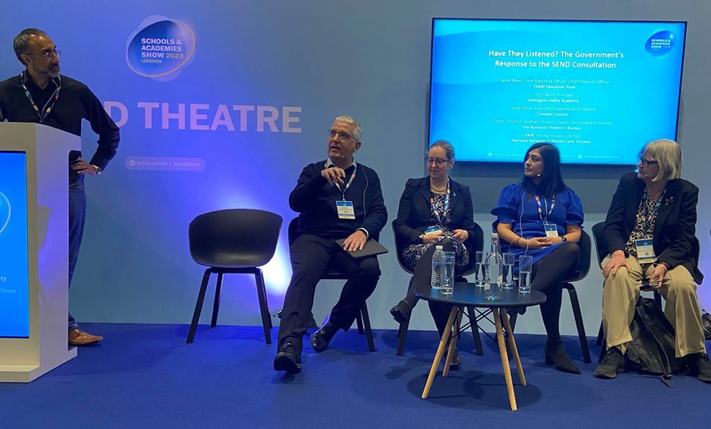 ValleyAddington's tweet photo. Delighted to join a lively debate and discussion on the government’s response to the SEND consultation at the #SAAShow @SAA_Show with colleagues from @yourcroydon @Sonal__Desai and @TEAM__together @OHCandAT https://t.co/zhllGPOMfa