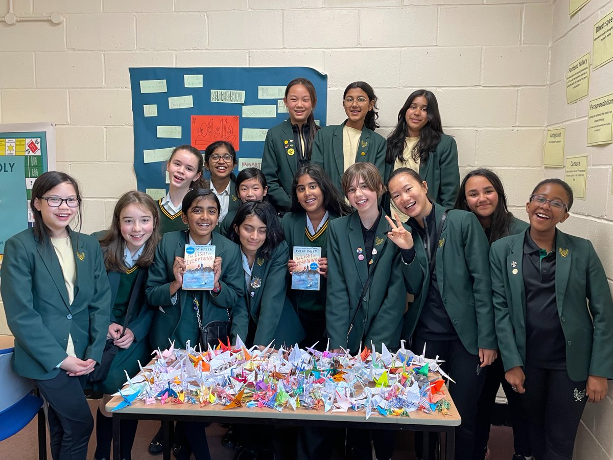 NWSLibrary's tweet photo. Our Year 7 @CarnegieMedals Shadowers Club have made a HUGE effort at making some beautiful origami cranes inspired by @katyabalen's #TheLightInEverything ranging from large to very, very tiny! https://t.co/R9aF7mno3F