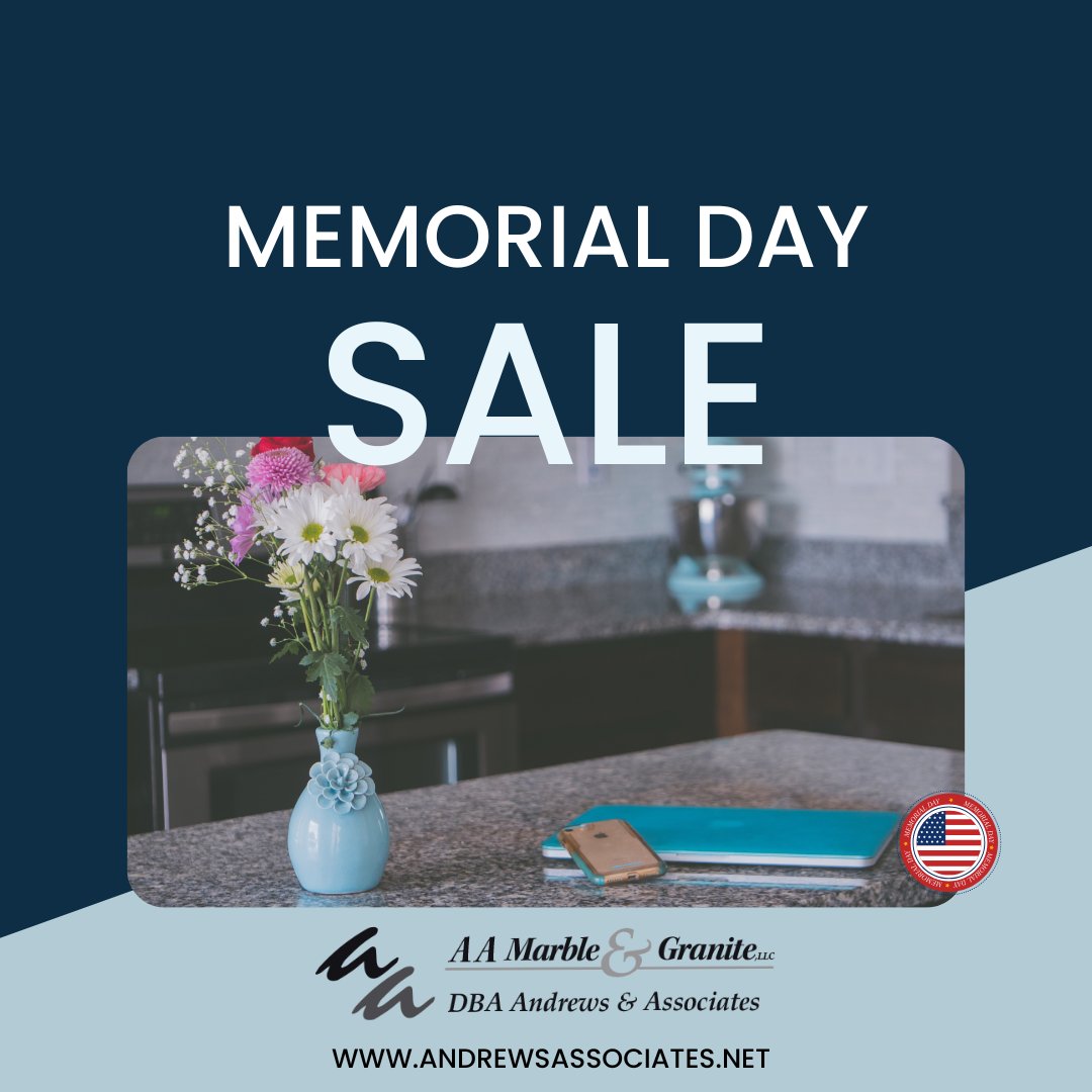 Honoring our veterans and active military members this Memorial Day. Upgrade your kitchen or bathroom with a new countertop from Andrews & Associates and receive 10% off select colors. Contact us today to schedule your appointment. #memorialday #countertops #militarydiscount