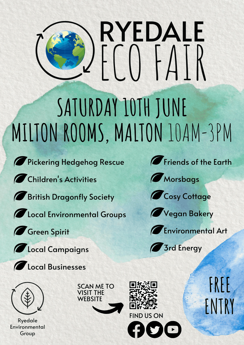 Really exciting to be on the <a href="/GroupRyedale/">Ryedale Environment Group</a>  planning team for our 3rd Ryedale Eco Fair, on Sat 10th June at the Milton Rooms in Malton. 
Even more family-friendly, creative stuff happening this year - details coming soon!
Coinciding with the <a href="/climatecoaliton/">Climate Coalition</a>'s #GreatBigGreenWeek