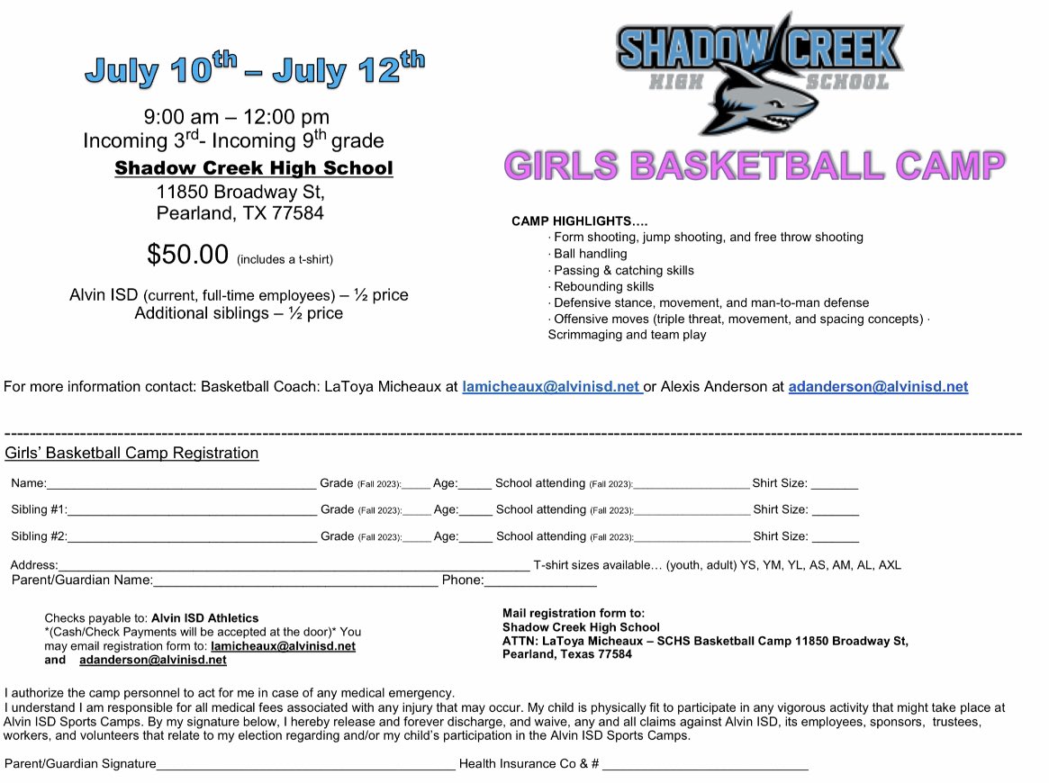 Summer Camp Loading. We would love to see all young ladies in the community! Come join us for some fun in basketball. 🏀🩷🦈