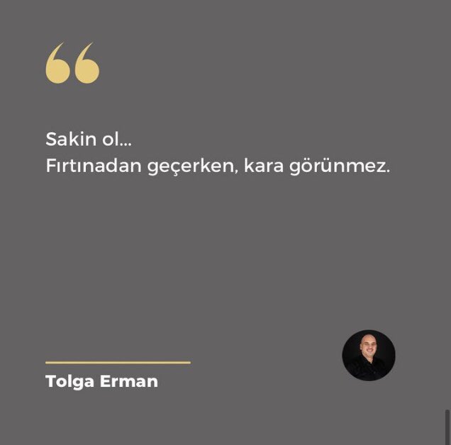 Sakin ol...
Fırtınadan geçerken kara görünmez.

#kişiselgelişim #hayat #tolgaermanofficial #sözler
#kendinitanımak #farkındalık #hayat #keyfiminkahyaları #danışman #kariyer #mentor #podcast #beyazyakalınınanlamarayışı
#tolgaerman