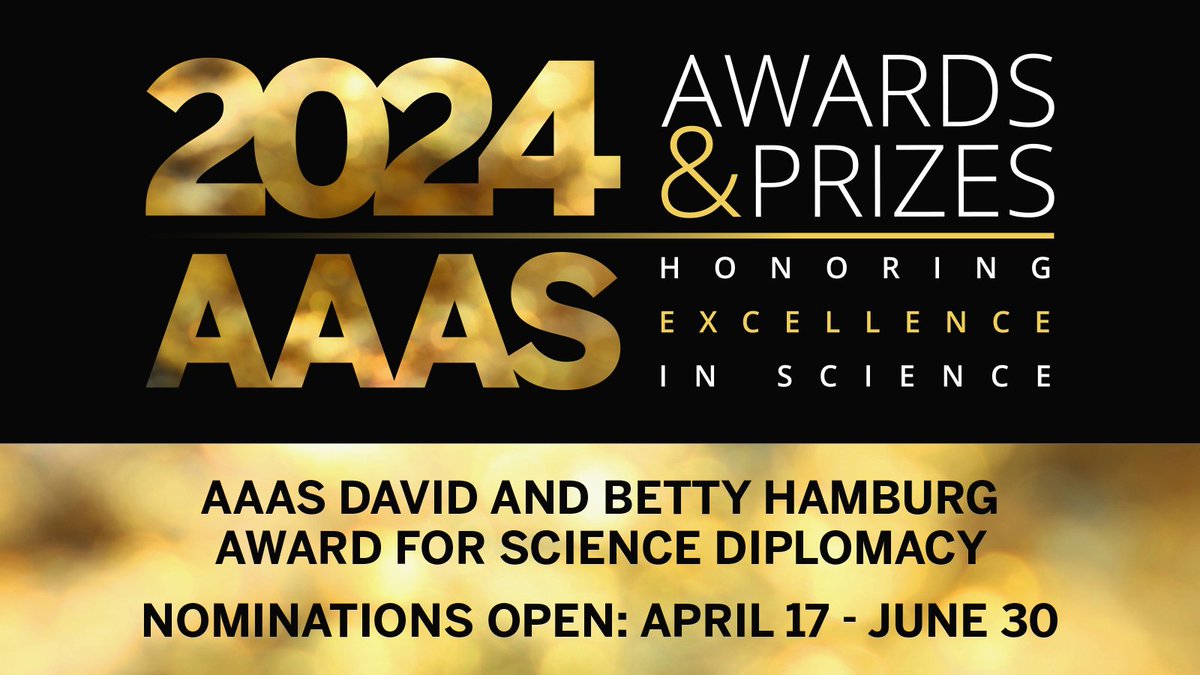 Nominations for the 2024 @aaas David and Betty Hamburg Award for Science Diplomacy are due June 30! You can learn more about the renaming of the award below, and submit a nomination here: …gsciencediplomacy.secure-platform.com/a/page/about