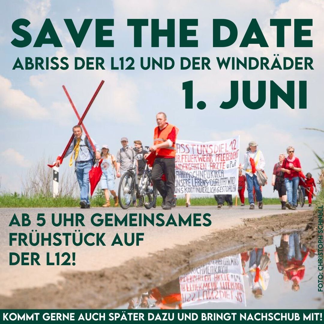 AlleDoerfer's tweet photo. 📅 Save the dates:
✊ Am 30.5. um 15h protestieren wir gegen die geplante #Leitentscheidung zur Braunkohle in Düsseldorf
🥐Am 1.6. ab 5h laden wir zum Protestfrühstück auf der #L12 – gegen den Abriss der Straße und 7 Windrädern für die Kohle!
👉 mehr Info: https://t.co/vCoCiSpzA6 https://t.co/CnEBbusomq