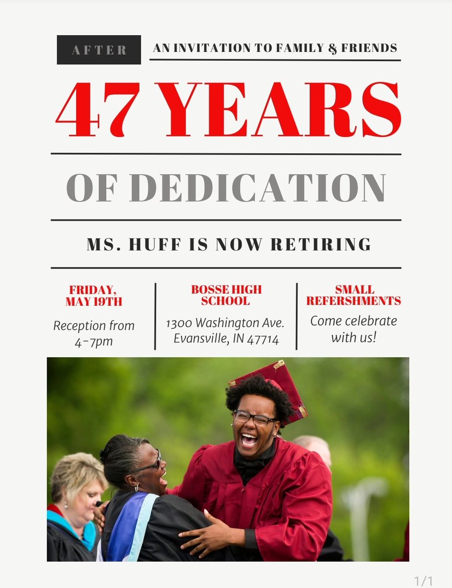 aarondhuff's tweet photo. Congratulations @SheilaHuff19 on reaching this impressive milestone.  This is a testament to your hard work, dedication, love for children and the larger community!  Join us a we celebrate Ms. Huff! @BosseHighSchool @EVSC1 #superwoman #legacy #education #mommahuff https://t.co/19fC7lYl5E