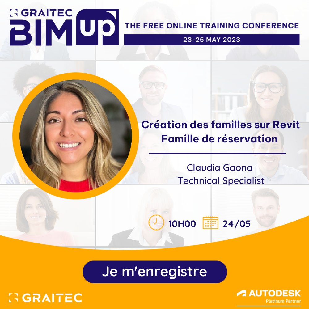 #GraitecBIMup CONFERENCE du 23 au 25 MAI : + 200 sessions gratuites en ligne.
👉Session 📆 24/05 ⌚à 10h00 : Création des familles sur #Revit : famille de réservation  📢En savoir + : bit.ly/40oAjvf
#BIM #Graitec #Autodesk #Conception #Archi #BureauEtudes #Bâtiment
