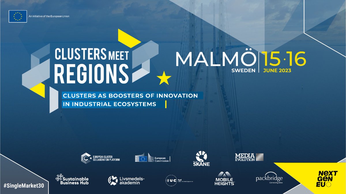 🇸🇪🇪🇺 CLUSTERS MEET REGIONS - SKÅNE, SWEDEN

Registration is now open! 

Focus: #Clusters as boosters of innovation in industrial ecosystems, Skåne's smart specialisation areas, and #interregional dimensions.

🗓️ June 15-16
📍 Malmö, Sweden
👉 lnkd.in/dpjuDxEr