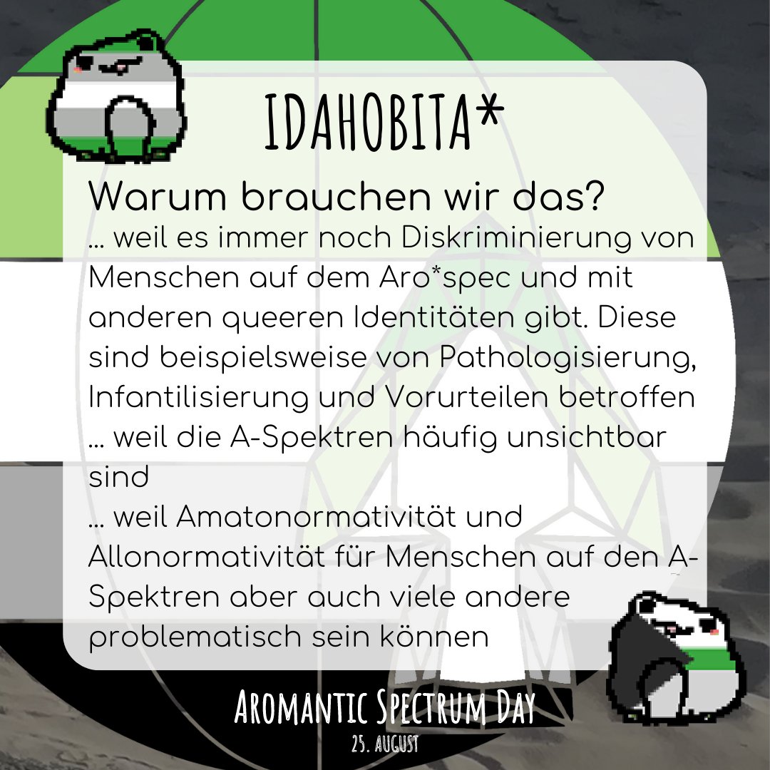 arospectrumday's tweet photo. Warum brauchen wir den IDAHOBITA*?
#IDAHOBIT #IDAHOBITA2023 #Aromantik #aromantischesspektrum #aro #queer #aromantic #aromanticspectrum #arospec #arospec https://t.co/GJX9k5oC27