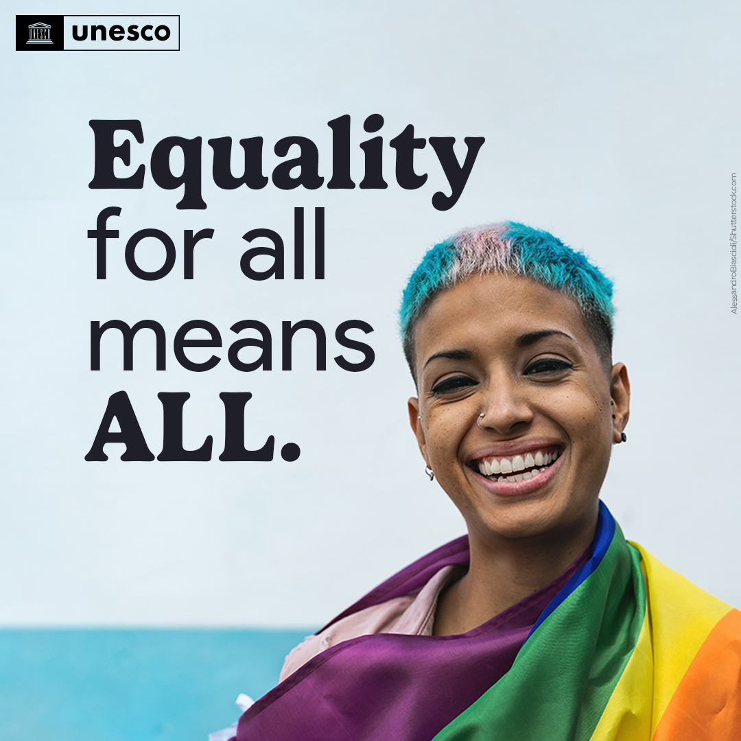 UNESCO's tweet image. #HumanRights are for everyone, it doesn't matter who you are or whom you love.

On #IDAHOBIT, join our call to put an end to all forms of homophobic &amp;amp; transphobic violence &amp;amp; discrimination!

on.unesco.org/3IfkQaA

#StandUp4HumanRights #SharingHumanity