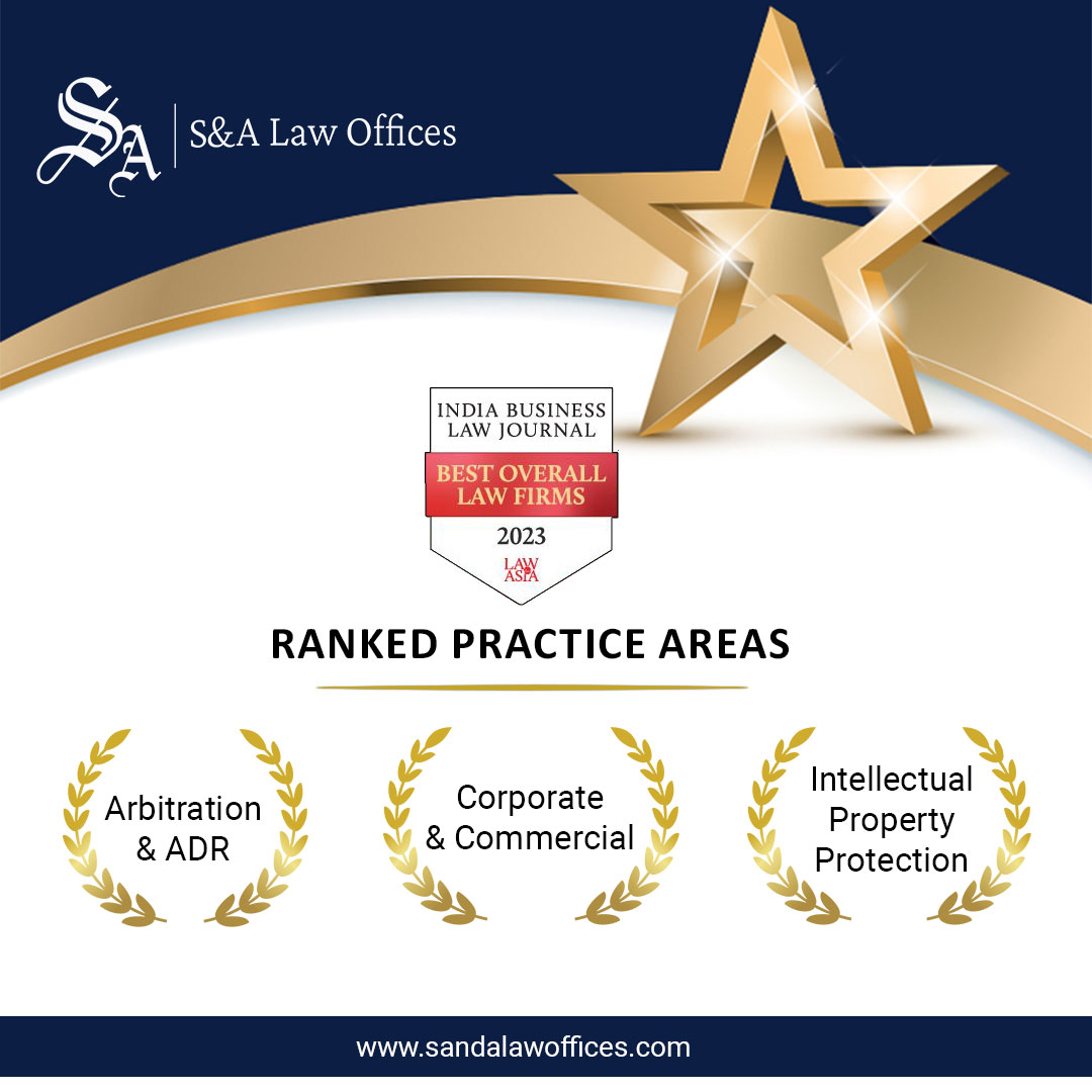 SandALawOffices's tweet photo. We are delighted to share that S&amp;A Law Offices has been recognised and honoured with the @IBLJ_insights 2023 Law Firm Awards in the following categories: Arbitration &amp; ADR, Corporate &amp; Commercial, and IPR.

#law #lawfirm #awards2023 #legalawards #achievement #Sandalawoffices https://t.co/XanFwKCM6W