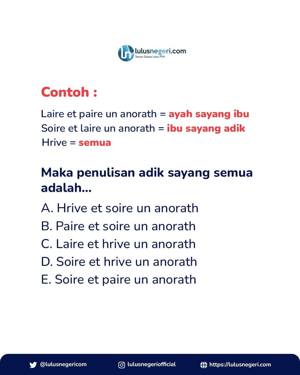 lulusnegericom's tweet photo. Hayo bisa jawab?

Ikuti terus simulasi soal mengenai UTBK dan SNBT di Battlefield by https://t.co/rvWXJsXZGL untuk mengasah kemampuan kamu!

#bahasapanda #UTBK #SNBT #snbt2023 https://t.co/n6NWvfez9x