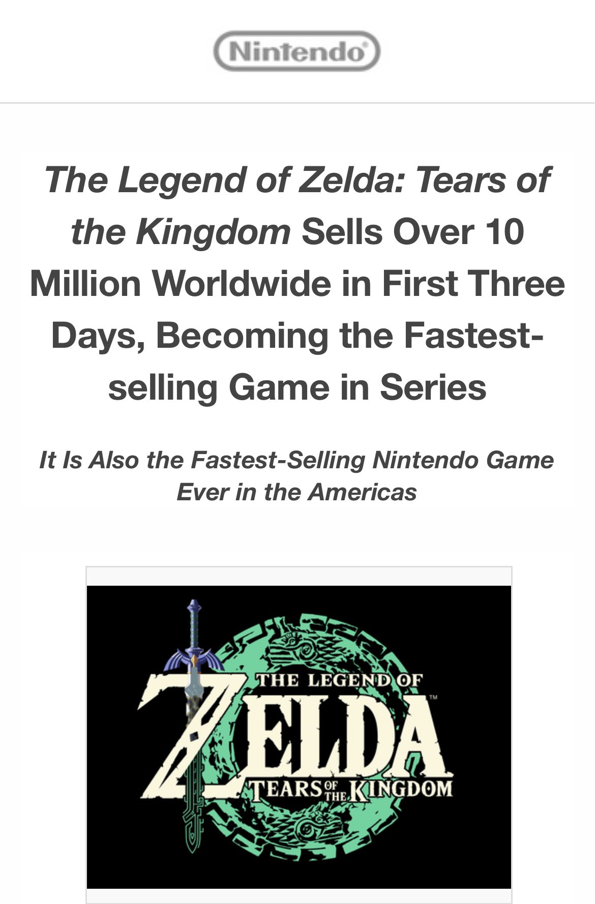 Zelda: Tears Of The Kingdom Has Surpassed 10 Million Sales In