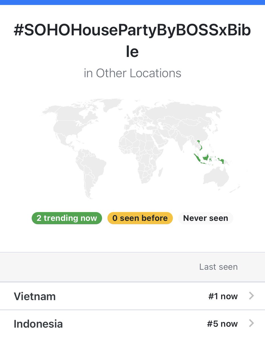 DATA_Bible's tweet image. Update Hashtag (Real-time 20:00น.)
Hashtag: #SOHOHousePartyByBOSSxBible

#1 highest rank
43.0K tweets

#1 Vietnam
#5 Indonesia
________

Hashtag: #BOSSAndSOHOHousePartyxBible

#6 highest rank
41.3K tweets

#6 Indonesia
#50 Thailand 

BIBLE @biblesumett 
#BibleWichapas #bsumone