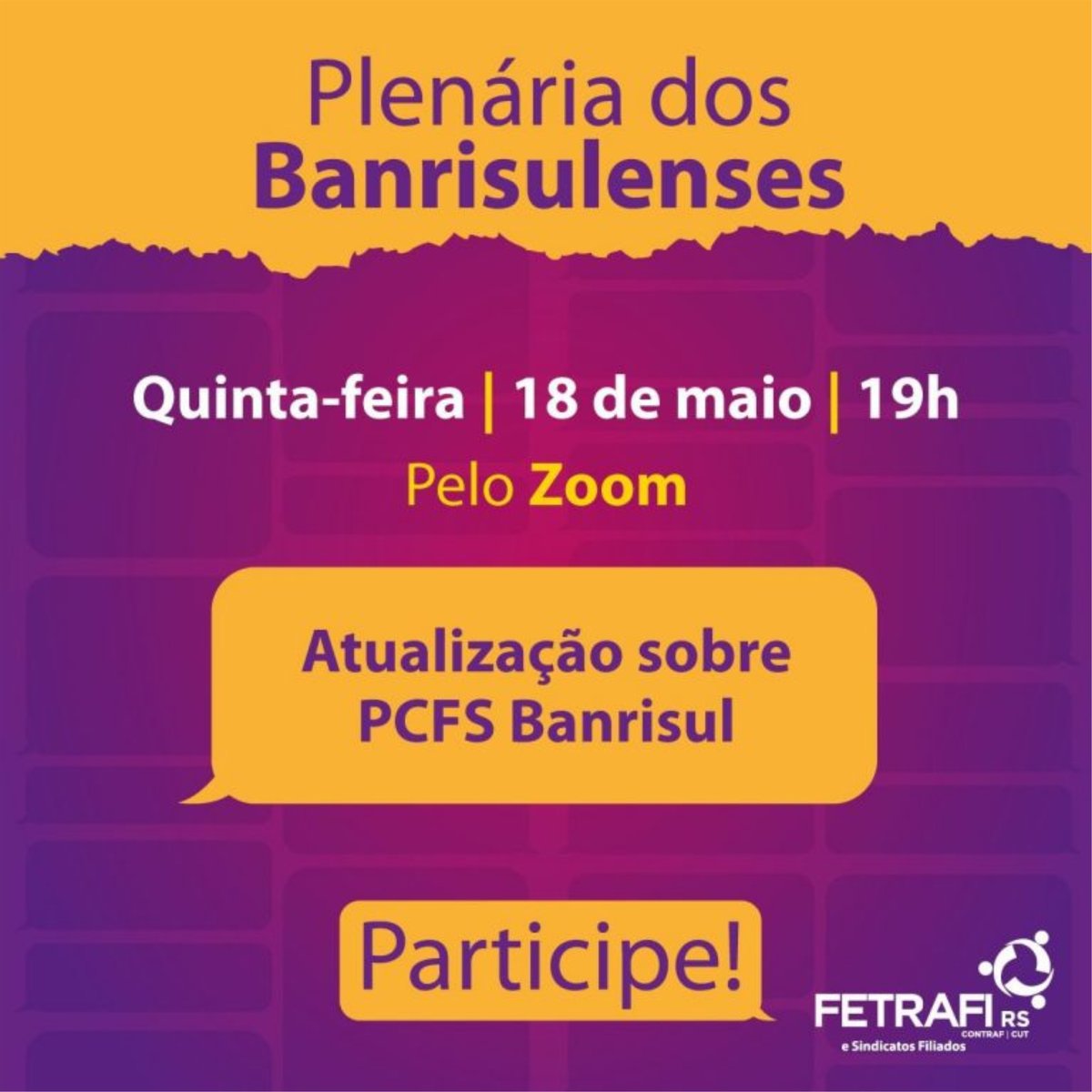 bancarioscaxias's tweet photo. 📌 Comando dos Banrisulenses promove nova plenária sobre o PCFS nesta quinta (18), às 19h. Saiba como participar: https://t.co/5BoDteU7Lf
#Banrisul #PCSF #bancárioscaxias https://t.co/bPxjd1QFqT