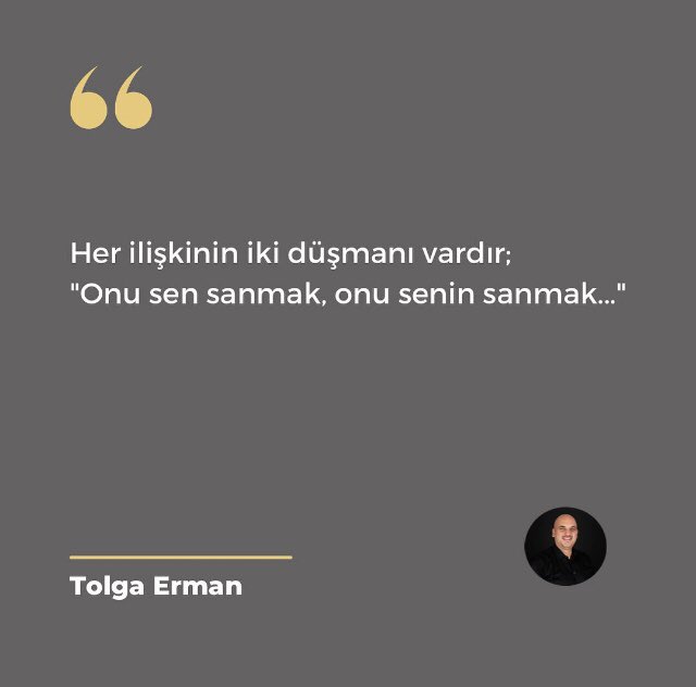 Her ilişkinin iki düşmanı vardır. "Onu sen sanmak, onu senin sanmak..."

#kişiselgelişim #hayat #tolgaermanofficial #sözler
#kendinitanımak #farkındalık #hayat #keyfiminkahyaları #danışman #kariyer #mentor #podcast #beyazyakalınınanlamarayışı
#tolgaerman