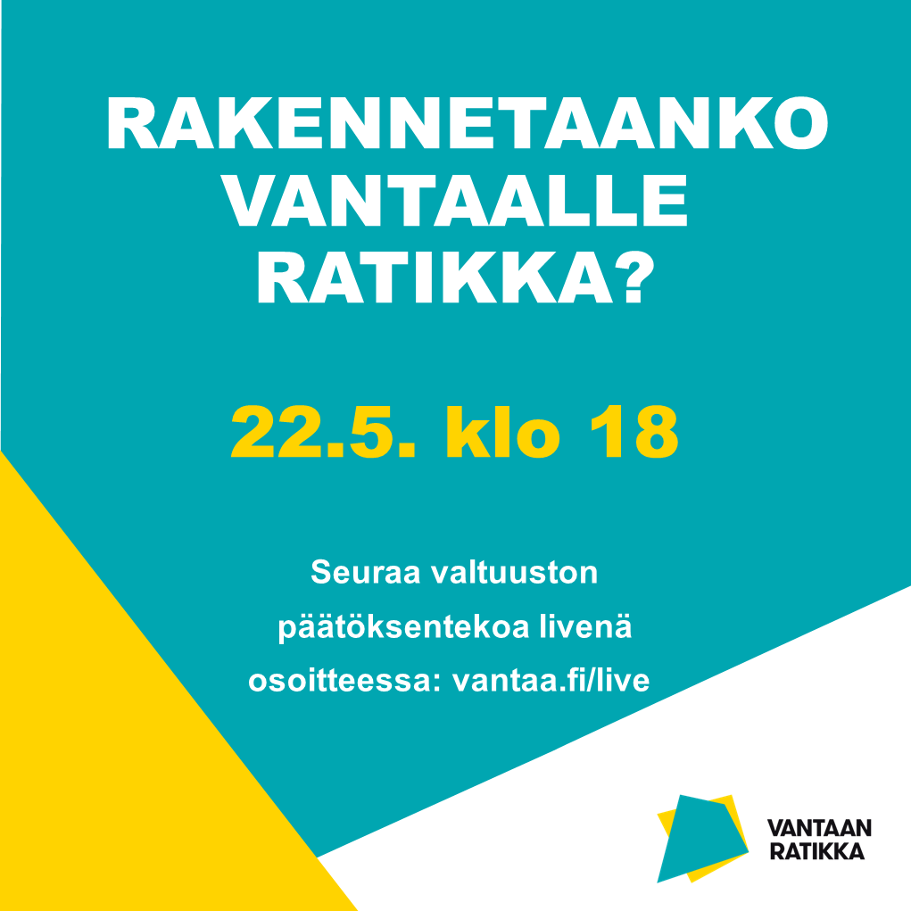 Saako #Vantaa ensimmäisen oman ratikkansa? Siitä päättää valtuusto 22.5. pidettävässä kokouksessa. Tervetuloa seuraamaan päätöksentekoa suorana lähetyksenä!

Keskustelua pääsee seuraamaan klo 18 alkaen osoitteessa vantaa.fi/live.

<a href="/VantaanKaupunki/">Vantaan kaupunki</a> <a href="/vantaanratikka/">@vantaanratikka</a>