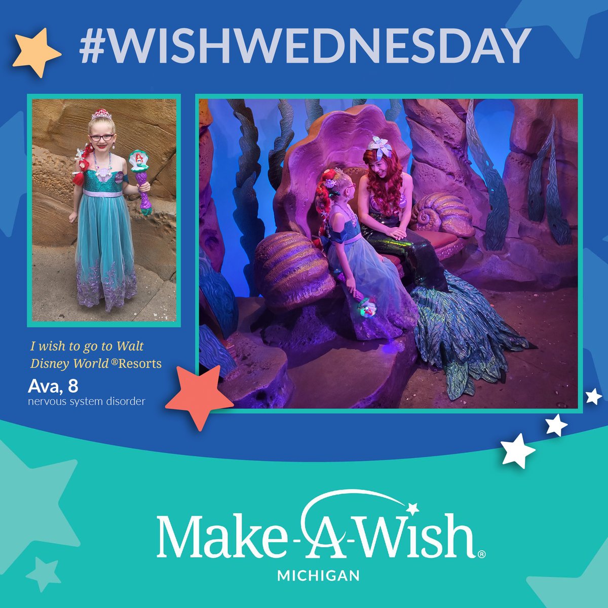 MakeAWishMI's tweet image. #WishWednesday
Ava got her wish to go to @WaltDisneyWorld Resorts! 
A childhood illness steals their childhood. A wish gives it back. Help us make wishes come true for Michigan kids like Ava, who are battling critical illnesses at bit.ly/3ZgDo02
#WishMI #CreateHope