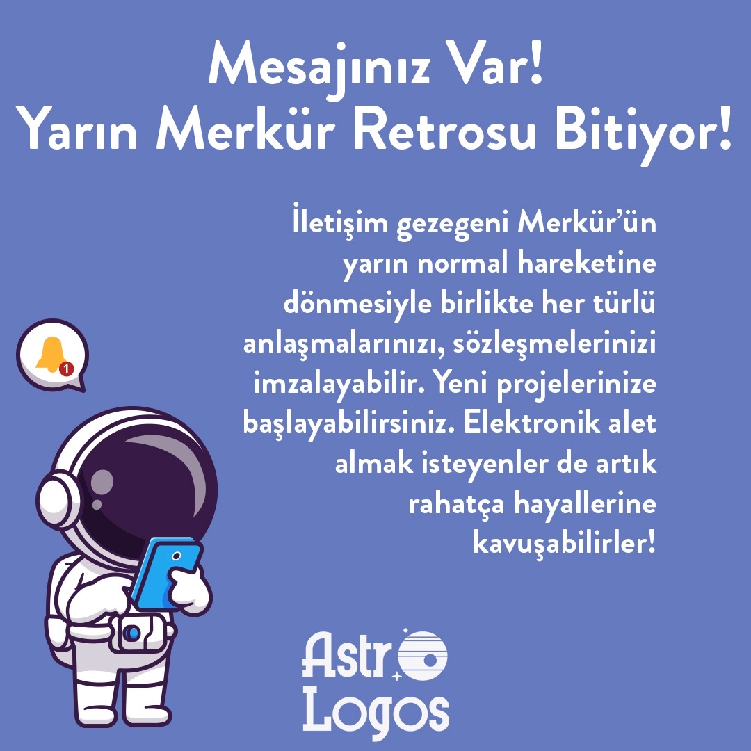 astrologostr's tweet photo. 📮 Mesajınız Var! 📮
✨ Yarın Merkür Retro’su Bitiyor! ✨
#mercury #retrograde #mercuryretrograde #merkür #retrosu #merkürretrosu #gezegen #planet #iletişim #communication #astroloji #astrology #astrologia #astrologos #astrologyposts #horoscope #zodiac https://t.co/psUPgeNaK6