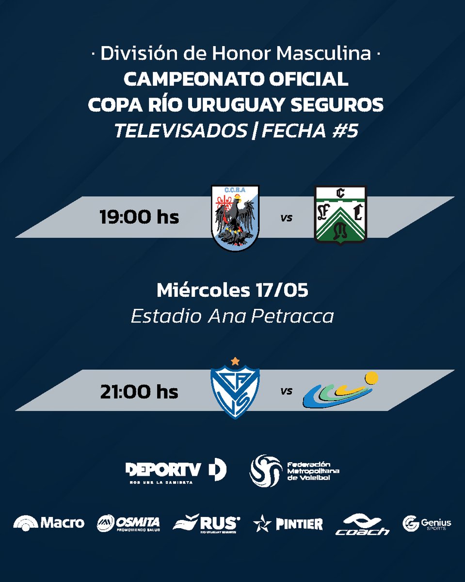 ¡Hoy hay #VoleyEnDEPORTV! 📺 

Esta noche en Liniers se juega la tercer ajornada de partidos televisados de la #CopaRUS con la disputa de la #F5. 

🏐 19.00 hs | Ciudad 🆚 Ferro
🏐 21.00 hs | Vélez 🆚 Campana

¡Prendete a <a href="/canaldeportv/">DEPORTV</a>! 🙌