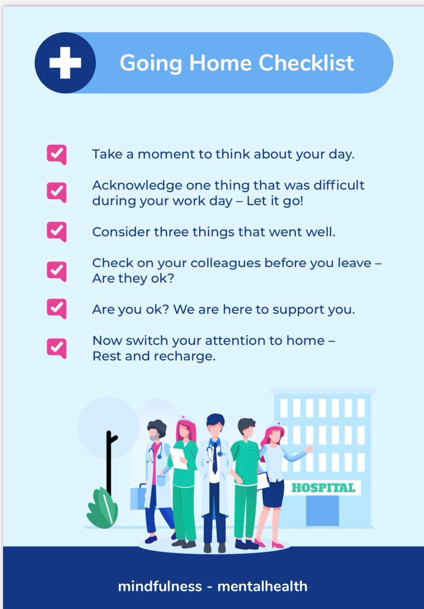 ImprovementAca1's tweet image. To support #MentalHealthAwarenessWeek, our Staff Wellbeing Champions have shared this handy #GoingHomeChecklist.. have you checked them all off before going home? 💙 #QITwitter