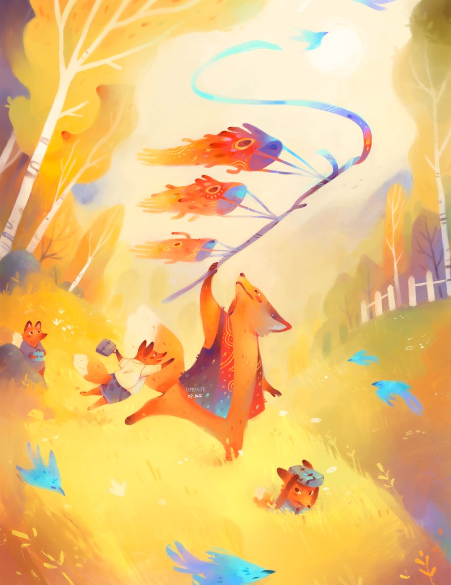 C'est la fin de l'école... (bientôt du moins🌼)

#illustration #fox #familly #summer #school