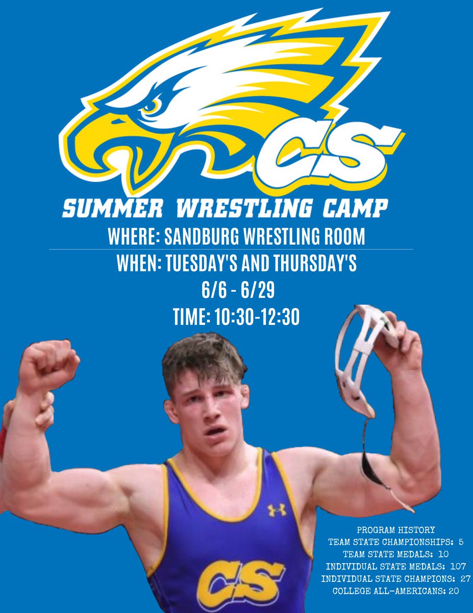 cswrestle's tweet photo. Summer camp is right around the corner, don’t forget to get signed up! Camp is open to grade school and high school wrestlers. 

https://t.co/h3iGmox5C7 https://t.co/qla4XW7MPc