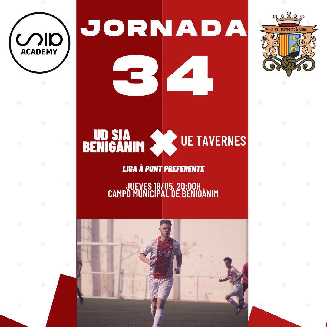 𝙉𝙪𝙚𝙫𝙖 𝙟𝙤𝙧𝙣𝙖𝙙𝙖 𝙡𝙞𝙜𝙪𝙚𝙧𝙖 ⚽️

🏆 Jornada 34
🆚 UE Tavernes 
🏟 Campo Municipal Benigànim
📍 Benigànim
📆 Jueves 18 de mayo
🕘 20:00H

#ApuntPreferent
#AvantGanxuts ⚪️🔴⚪️