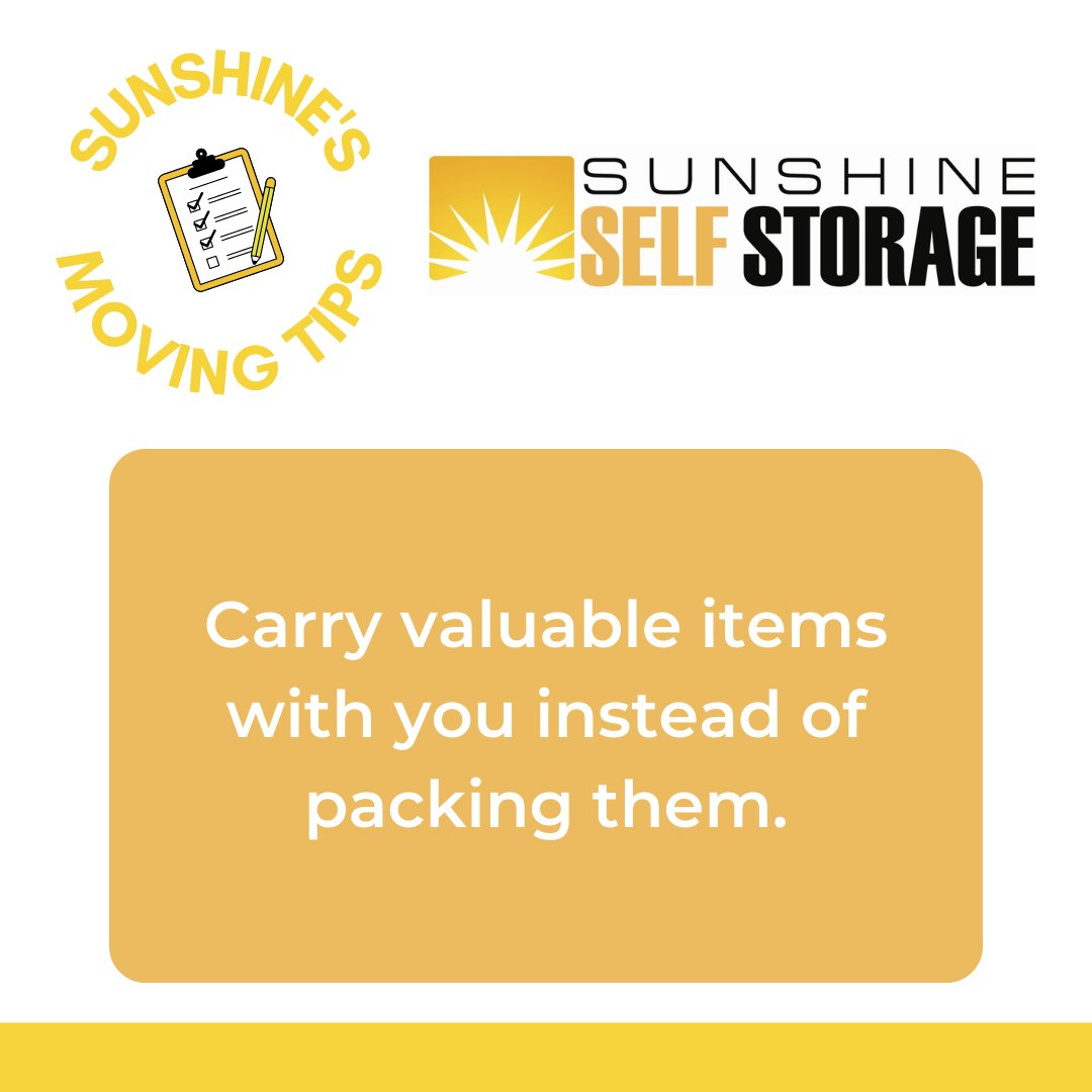 StorageSunshine's tweet image. #ThursdayTips from Sunshine! 💍

#Sunshine #Blog #SelfStorage #SunshineState #SunshineStorage #PackingTips #SunshineSelfStorage #Moving #Storage #StorageWars #StorageBlog #MovingTips #Budget #BudgetingTips