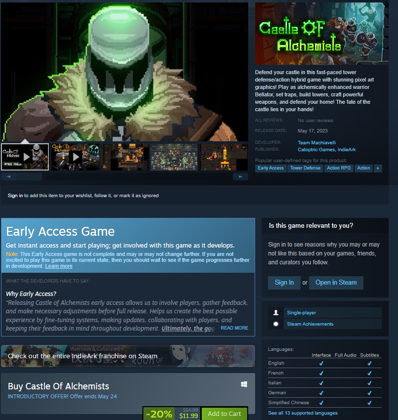 RT Oyunder "RT <a href="/TeamMachiavelli/">Castle of Alchemists</a>: Attention all adventurers and alchemists! Castle of Alchemists is NOW LIVE on Steam! Join the battle, craft your weapons, and conquer the castle today! 

#steam #earlyaccess #gaming #indiegames "