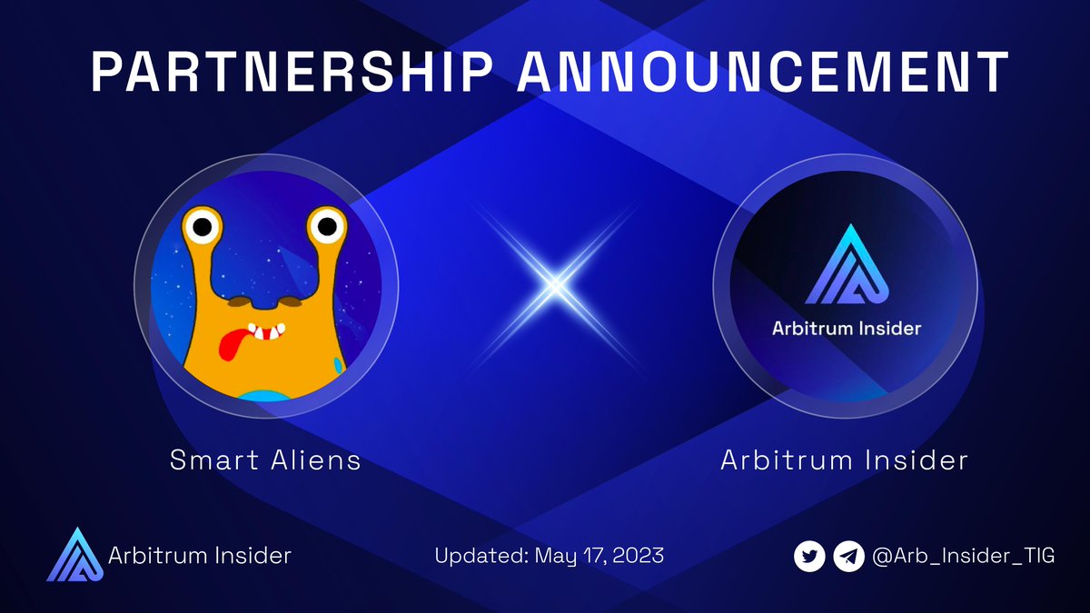 🔥 <a href="/arb_insider_TIG/">Arbitrum Insider (💙,🧡)</a> is thrilled to announce our partnership with <a href="/smartaliensnft/">Smart Aliens</a>

Smart Aliens is a metaverse game about funny #SmartNFT Aliens that live together in the Andromeda galaxy, built on Arbitrum with the goal to bring more happiness to the world⚡️

📌<a href="/LBank_Exchange/">LBank.com</a>