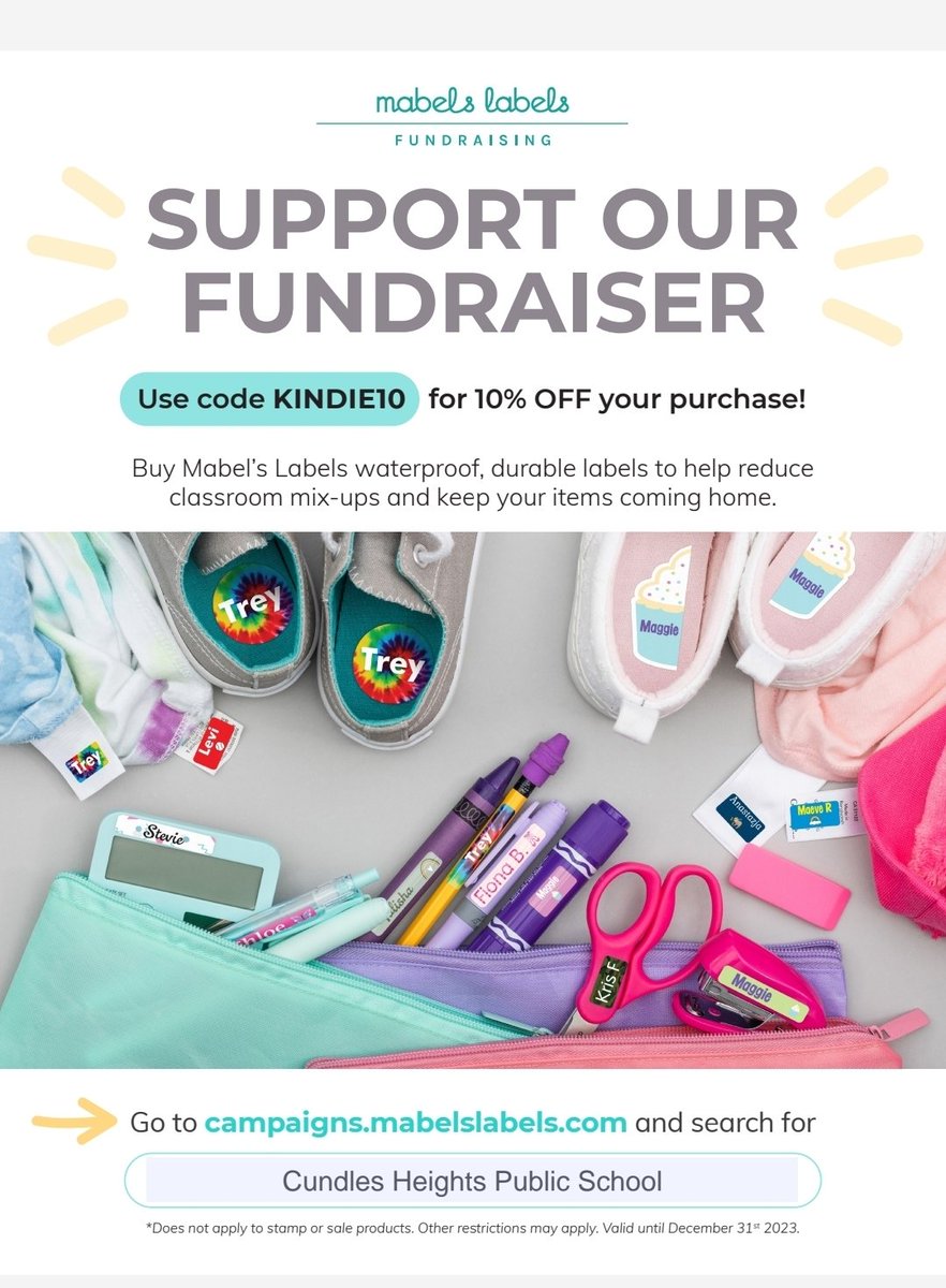 Welcome to Kindergarten is around the corner. Is your little starting in September. These are your new bestfriends. I love these so much and they last forever!. Get your Mabel Labels, Don't forget to add Cundles, we get 20% back to go towards our school. <a href="/CundlesHeights/">Cundles Heights PS</a>