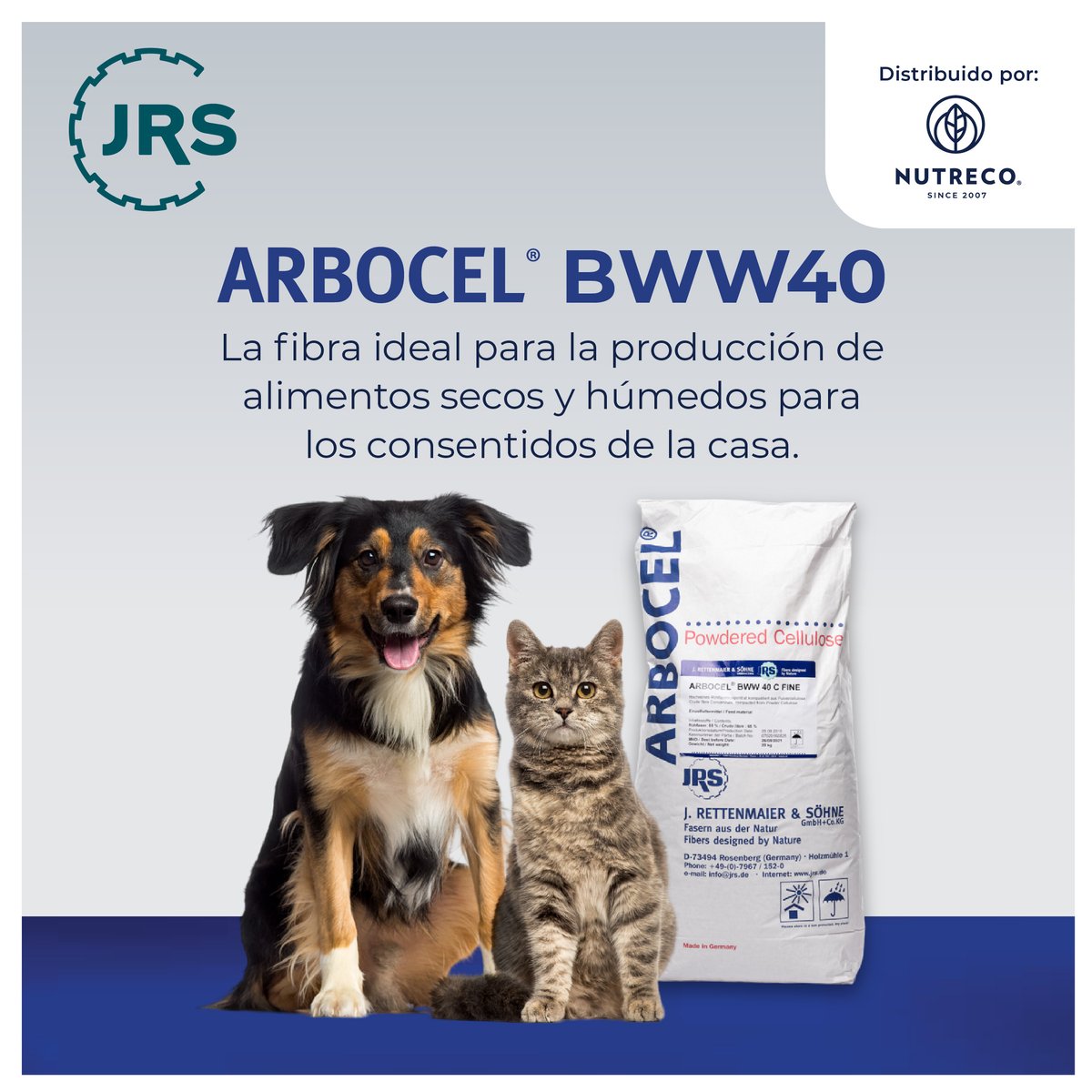 NutrecoSAS's tweet photo. ARBOCEL® BWW 40 es la celulosa altamente funcional y fuente de fibra para la elaboración de alimentos secos y húmedos de perros y gatos, ideal para la producción de snacks y treats, libre de micotoxinas u otros contaminantes.

#NutrecoColombia #NutriciónAnimal #ProducciónAnimal https://t.co/JTW5ylyB78
