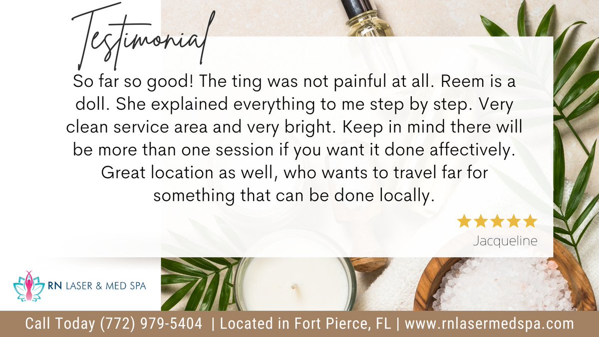 spa_rn's tweet image. "She explained everything to me step by step. Very clean service area and very bright. "

📞 Call Today! (772) 979-5404

#happycustomer #rnlasermedspa #medspa #organic #dermaplaning #skincare #beauty #clearskin #exfoliate #acne #skingoals #beautybloggers #hydrafacial #facial