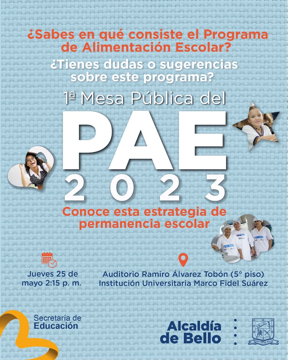 BelloEduca's tweet photo. 💁🏽‍♀️¿Sabías que el PAE genera empleo a más de 100 familias bellanitas? 

👉Te invitamos para que conozcas está y toda las novedades de nuestro programa en la próxima Mesa Pública del PAE.

#BelloEduca
#PorElBelloQueQueremos 🧡 https://t.co/vxeVIgB1RS