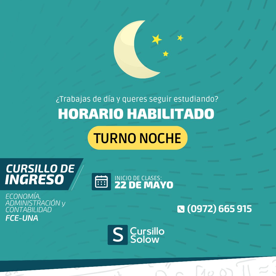 ¿Trabajas y querés seguir estudiando? 🚀

Abrimos el TURNO NOCHE con modalidad y horario ideal para los que desean estudiar y avanzar en su carrera. 🌙📚

¡Inscríbete ahora y asegura tu lugar!
📲 (0972) 665 915