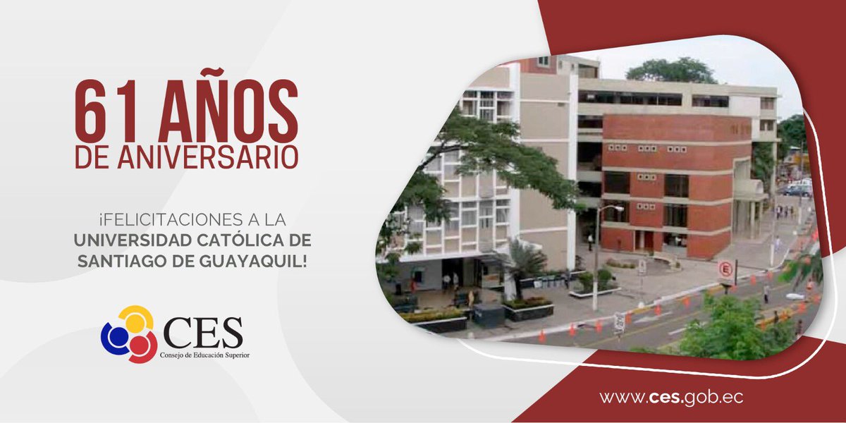 CES (@ces_ec) on Twitter photo 👏 | El Consejo de Educación Superior felicita a la Universidad Católica de Santiago de Guayaquil por su aniversario y reconoce su aporte en beneficio de la educación superior del país.
🙌 | ¡Felicidades <a href="/ucatolicagye/">@ucatolicagye</a>! 👏 | El Consejo de Educación Superior felicita a la Universidad Católica de Santiago de Guayaquil por su aniversario y reconoce su aporte en beneficio de la educación superior del país.
🙌 | ¡Felicidades <a href="/ucatolicagye/">@ucatolicagye</a>!