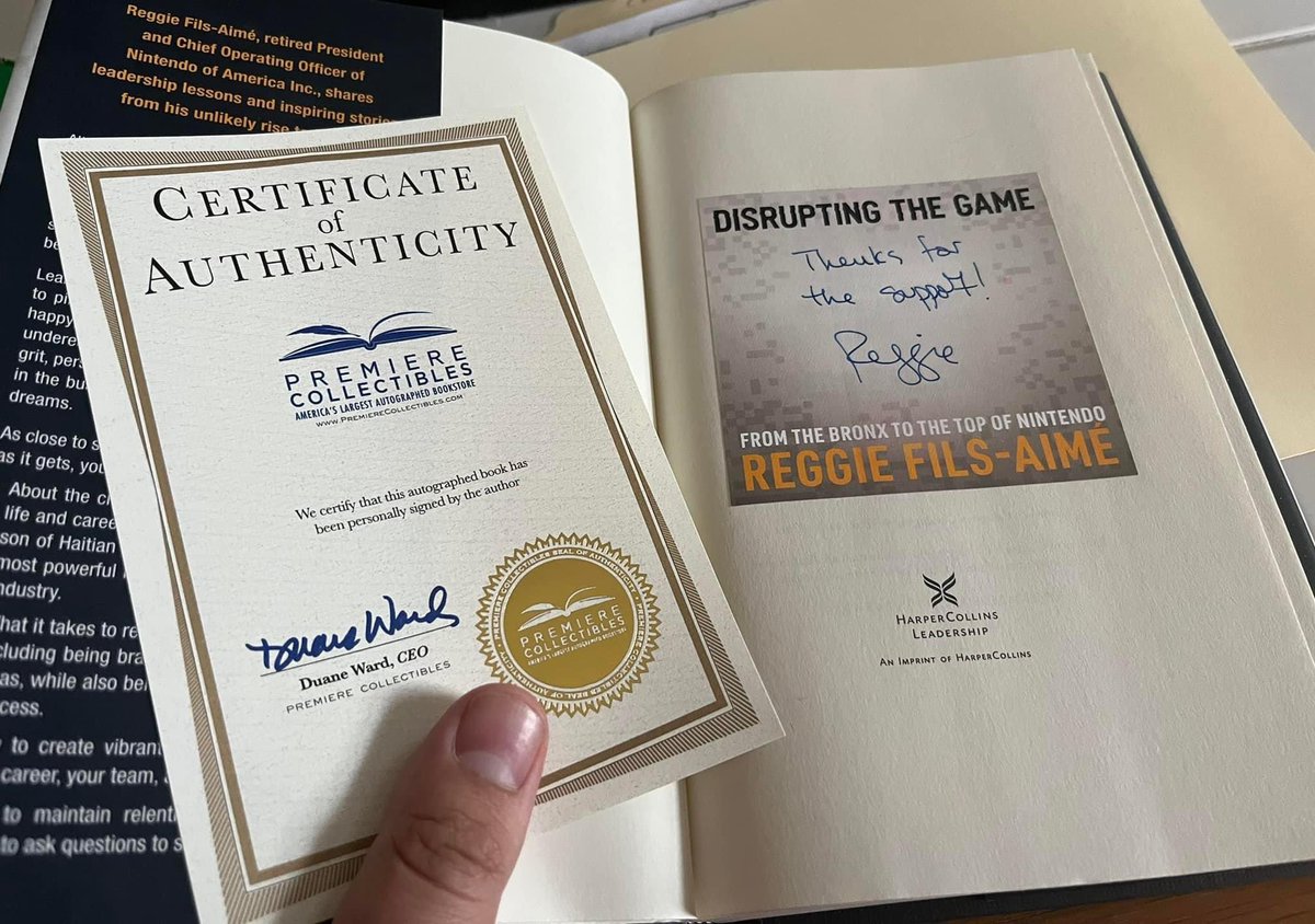 Toasterctrdge's tweet image. Received my book awhile back but was always curious if this was actually legitimately signed by @Reggie as the certificate claims.
#nintendo #signedbook #disturbingthegame