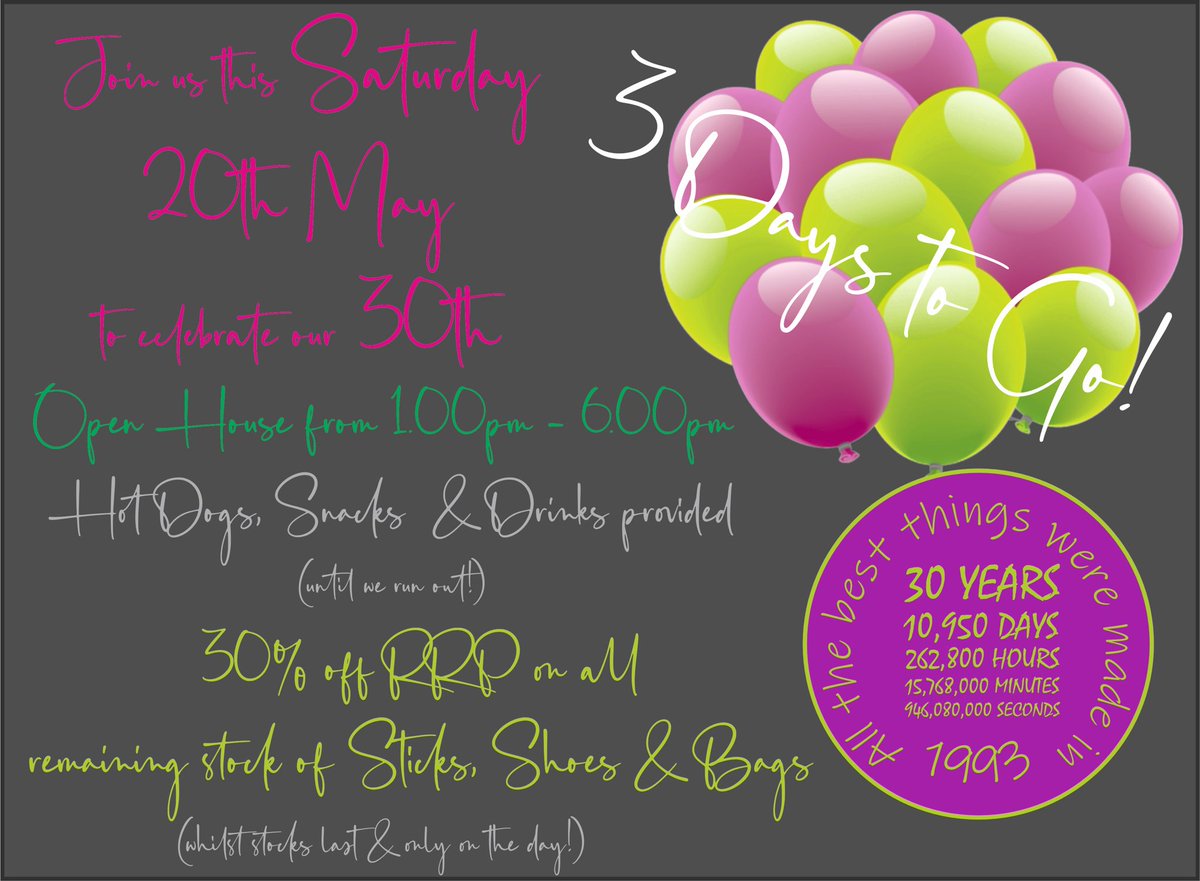3 days to go!!

#30thbirthday #30%sale #party #loyalcustomers #hockeyfamily #grababargain