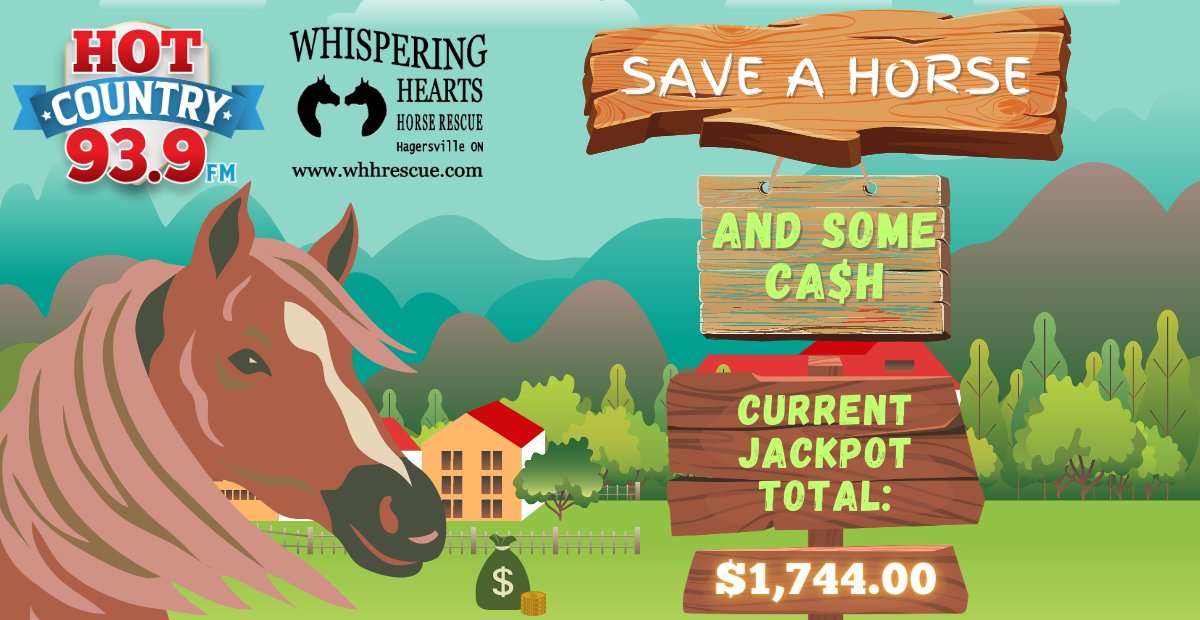$1,744.00!!! 😮💵

And only two days left to play Save a Horse (And Some Ca$h) during #HotCountryMornings w/ Tracy Lynn. 📻

We'll also match the jackpot at the end with a donation to Whispering Hearts Horse Rescue. 🐎