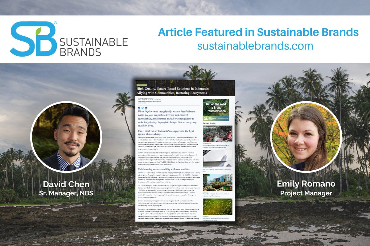 #ClimeCo's new article, “High Quality: Nature-Based Solutions in Indonesia: Allying with Communities, Restoring Ecosystems,” is featured in @SustainBrands. The piece highlights our #Reforestation project with #Yakopi & @PurProjet.      

Read here: climeco.com/climeco-featur…