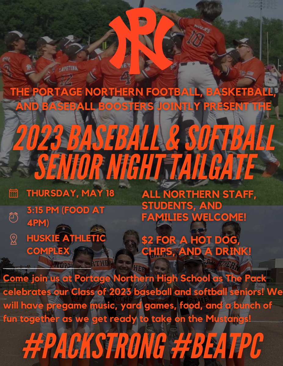 HUSKIES! See you tomorrow as we celebrate our baseball and softball seniors! #PACKstrong #BEATPC