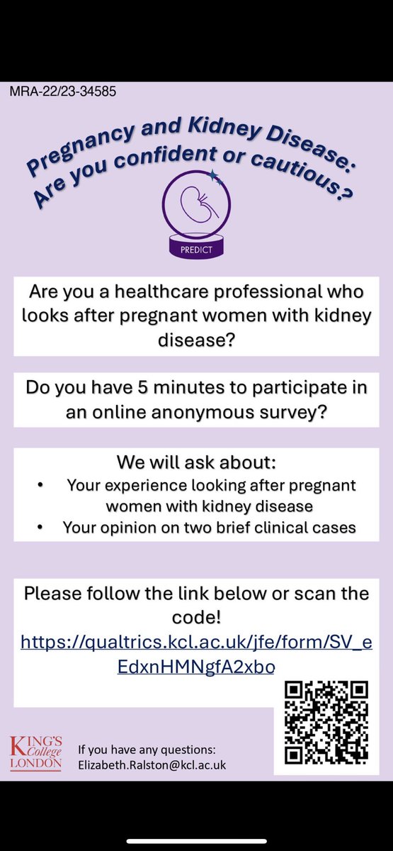 📢 Calling all healthcare professionals who look after pregnant women with CKD.  
💻 Please spare 5 minutes and complete this survey: qualtrics.kcl.ac.uk/jfe/form/SV_eE…  
Thank you thank you!
