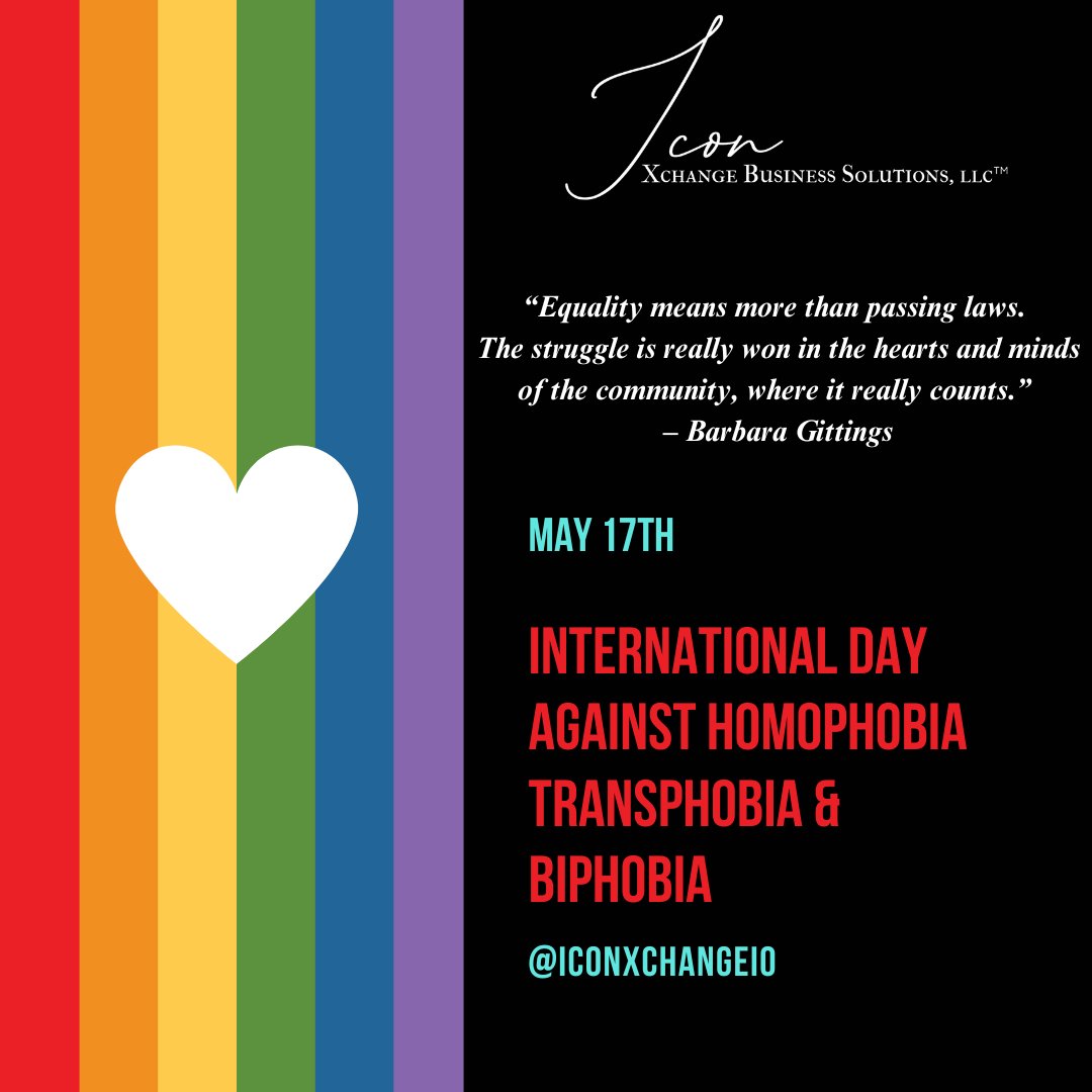 Today we stand in solidarity with our fellow members of the LGBTQ+IA community and our allies. Continue to be courageous, brave and unique.

#InternationalDayAgainstHomophobia 
#InternationalDayAgainstTransphobia

#IconXChangeBusinessSolutions #LGBTOwnedBusiness