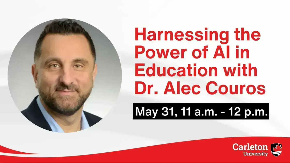 CU_Teaching's tweet photo. Interested in learning more about AI in the classroom? On May 31, Dr. Alec Couros @courosa from the University of Regina will be exploring the potential and implications of using generative AI in teaching &amp; learning. More info here: https://t.co/gIZctuJs6V @Carleton_U https://t.co/I9RTVeSCAy